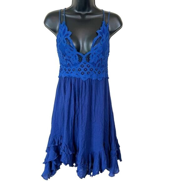 Free People lace Blue Adella Slip Dress - Picture 1 of 14